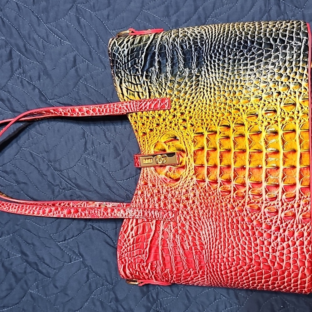 Red and Yellow Crocodile Embossed Tote New
